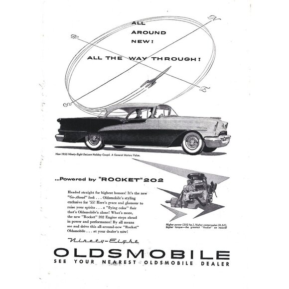 Ninety Eight Oldsmobile rocket 2002 Car Sedan 1950s Vintage Print Ad 9 inch - Picture 1 of 4